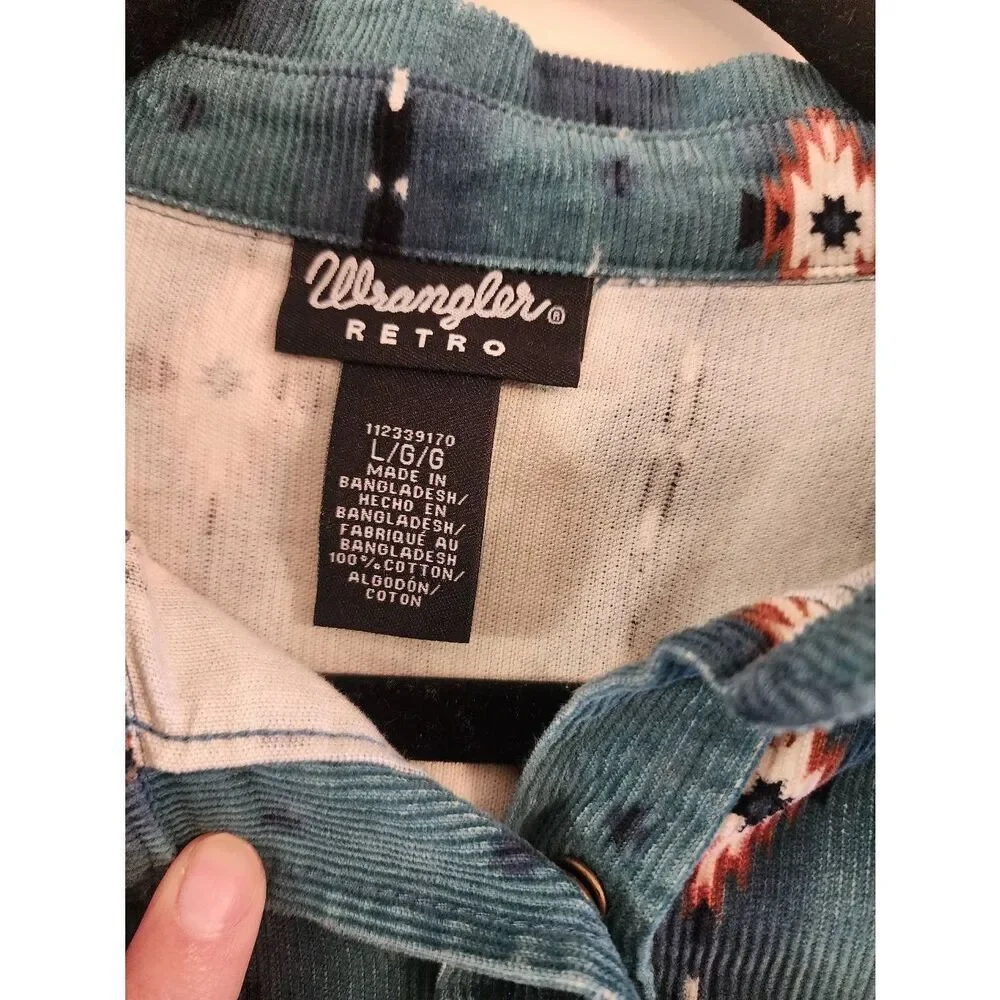 Wrangler NWT retro blue teal checotah corduroy dress size Large - Picture 5 of 9
